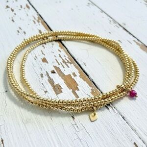 ✨ Handmade 14k Gold Filled Triple Wrap Bracelet - 400+ Beads & Ruby Charm
